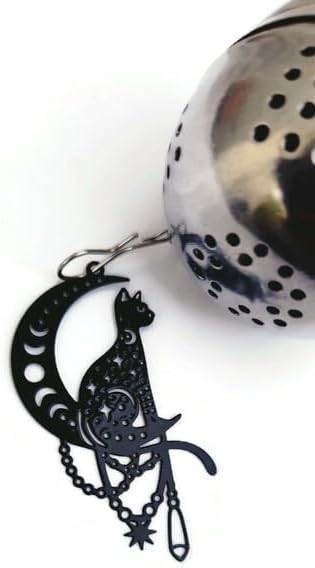 Black Cat Tea Infuser Strainer Metal Ball - Spooky Home Decor, Halloween Gift, Goth Themed Decorations