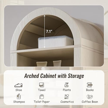 IFBUY 71" Tall Arched Bathroom Storage Cabinet, 8-Tier Modern Farmhouse Storage Cabinet with Adjustable Shelves, Wood Freestanding Cabinet for Bathroom, Living Room, Entryway, Hallway (Cream)