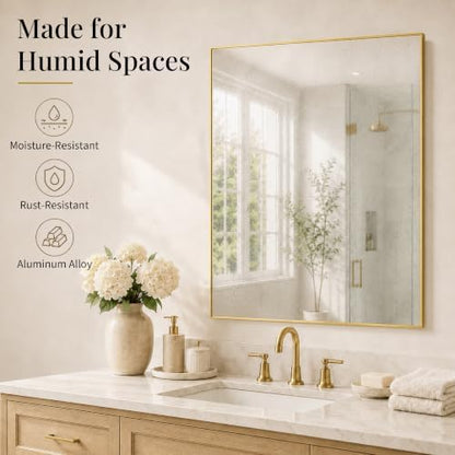 40"x30" Brushed Gold Framed Rectangle Bathroom Vanity Wall Mirror