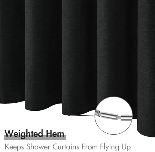 MIULEE W60*L84 Extra Long Linen Shower Curtain Black 10 Metal Hooks