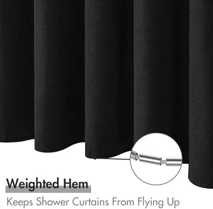 MIULEE W60*L84 Extra Long Linen Shower Curtain Black 10 Metal Hooks