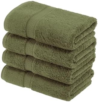 Superior Egyptian Cotton Plush Absorbent, Hand Towel Set of 4, Forest Green