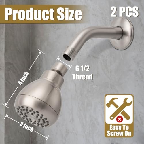 AISOSO Fixed Shower Head High Pressure 2PCS 3Inch Showerhead Brushed Nickel