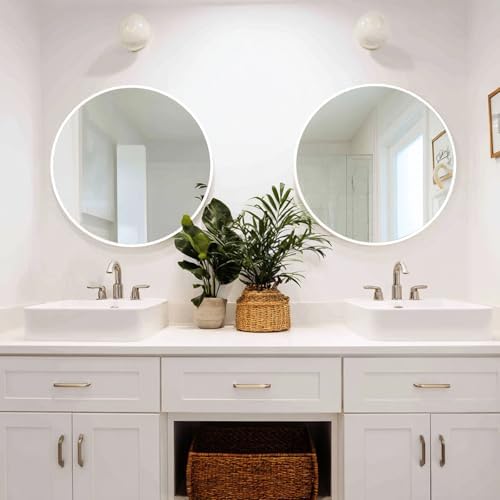 Sunniry White Round Mirror 24 inch, 2 Pack Circle Mirror, Matte Metal Frame
