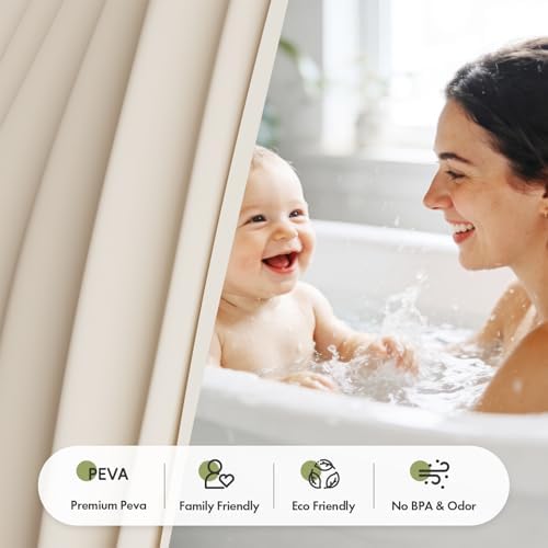 Bathway Shower Curtain Liner, Beige Shower Curtain Liner 72x72 PEVA Waterproof Shower Curtain Liner Plastic with 3 Magnets and 12 Rustproof Metal Grommets, Lightweight Shower Liner for Bathroom