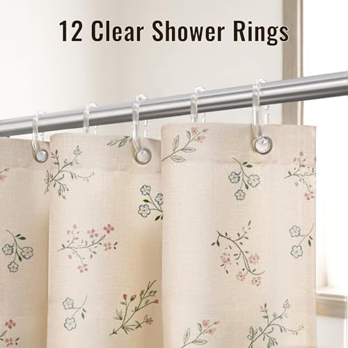 Farmhouse Floral Shower Curtain with 12 Clear Rings 72" W x 84" L