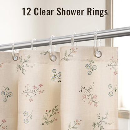 Farmhouse Floral Shower Curtain with 12 Clear Rings 72" W x 84" L
