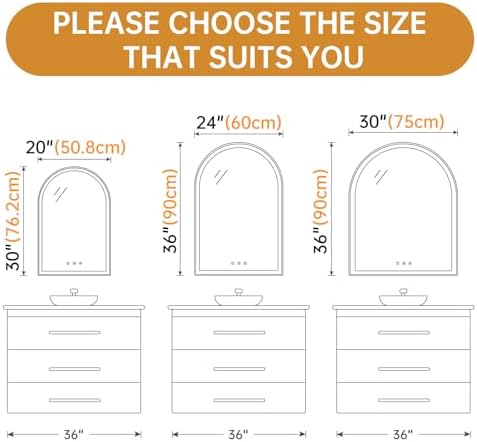 24"x36" Arched LED Lighted Bathroom Mirror with Lights