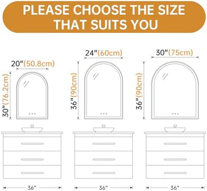 24"x36" Arched LED Lighted Bathroom Mirror with Lights