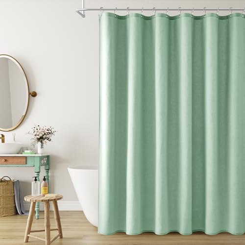 Naturoom Linen Shower Curtain 96 Inch Long for Bathroom Aqua Green 1 Panel