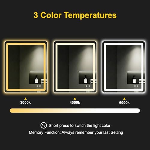LED Bathroom Mirror with Lights, 30"x36" Lighted Vanity Mirror for Wall