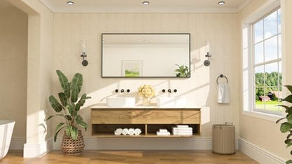 TETOTE Matte Black Beveled Framed Bathroom Mirror 60" x 30" Large Black Rectangle Metal Vanity Wall Mirror for Bathroom Sink, Modern Farmhouse, Tempered Glass, Shatterproof, Stronger Frame