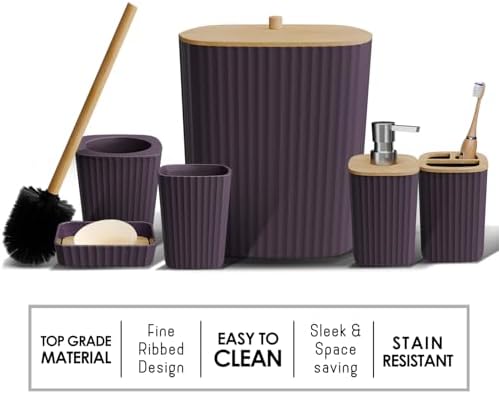 Clara Clark Bathroom Set - Purple Bathroom Accessories Set, 6PC Bathroom Accessory Set, Bathroom Sets with Bathroom Rugs, Adhesive Corner Shower Caddy Hanging, Toilet Brush, Trash Can & Soap Dispenser