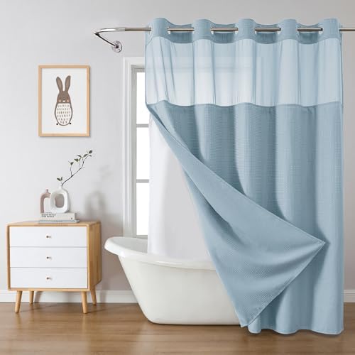 eachope No Hook Waffle Shower Curtain with Snap-in Liner, 71x74 Inch, Teal