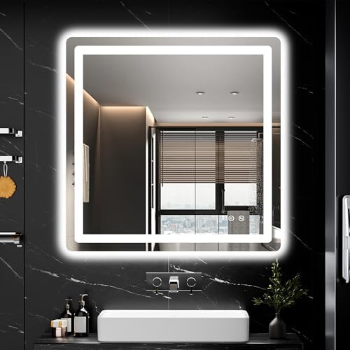 TRAHOME LED Bathroom Vanity Mirror with Lights, 30"x30" Lighted Wall Mirror
