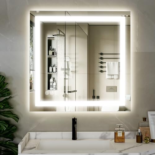 XRAMFY 40"X40" LED Bathroom Mirror, Backlit + Front Lit Wall Mirror