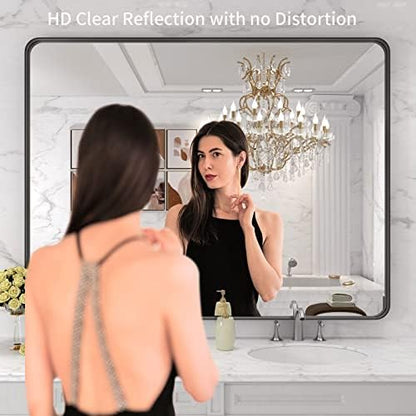 LOAAO 48x36 Inch Black Bathroom Mirror Metal Framed