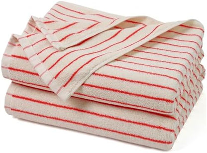 Striped Bath Towels Set of 2 (Coral Red), Lighter & Quick Dry Towels