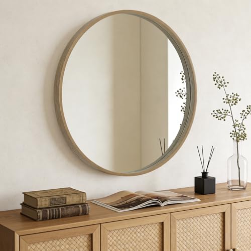 WallBeyond Round Wood Mirror, 36" Round Modern Decoration Large Circle Wall Mirror for Bathroom Living Room Bedroom Entryway, Honey