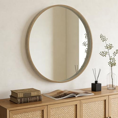 WallBeyond Round Wood Mirror, 36" Round Modern Decoration Large Circle Wall Mirror for Bathroom Living Room Bedroom Entryway, Honey