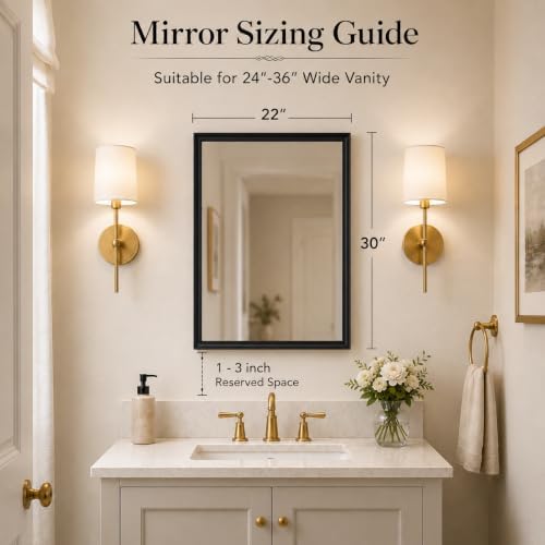 22x30 Inch Matte Black Bathroom Mirror for Over Sink