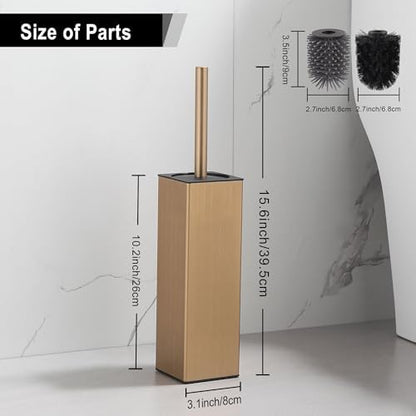 BGL Toilet Brush with Holder for Bathroom Matte Brushed Brass Aluminium Standing for Bathroom Toilet Bowl Cleaner Brush and Holder Set, Square Design