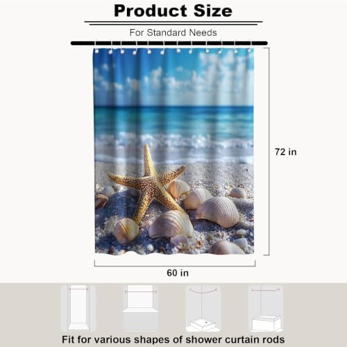 Modern Cute Beach Shower Curtain Coastal Tropical Kids Summer Seashell