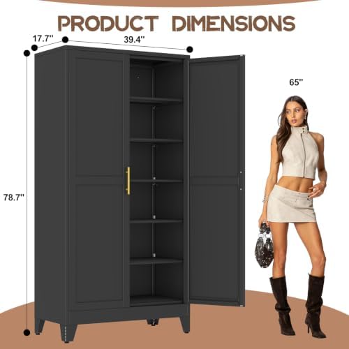 78.7" Tall Metal Pantry Cabinet, Freestanding Kitchen Storage Cabinet