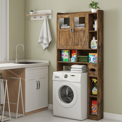 Vabches Over The Toilet Storage Cabinet with Doors and Shelves, Brown