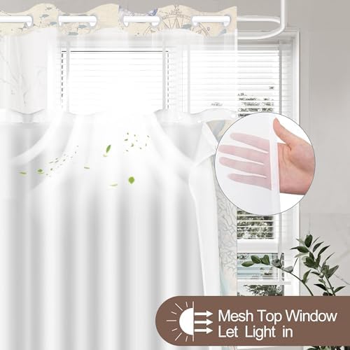 No Hook Shower Curtain and Liner Set, Retro Brown Beach Coastal 71x84