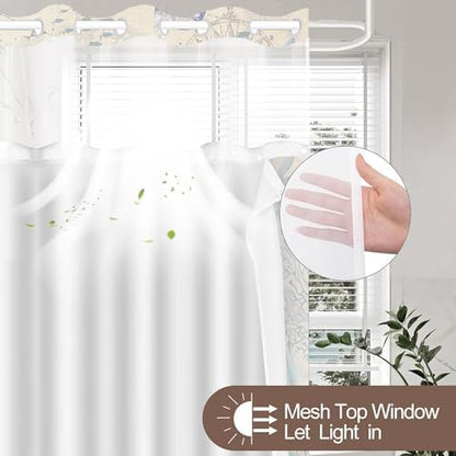 No Hook Shower Curtain and Liner Set, Retro Brown Beach Coastal 71x84
