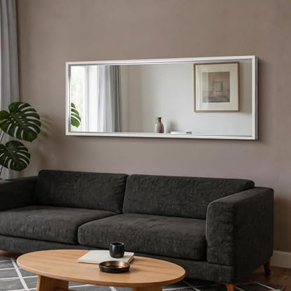 CIRCUMI 60"x24" Brushed Silver Bathroom Mirror, Double Sink Vanity Mirror