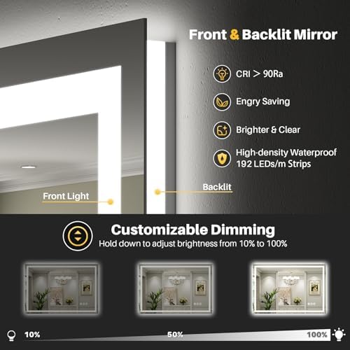 Briivue 55x40 Inch LED Bathroom Mirror with Lights, Backlit & Front Lit