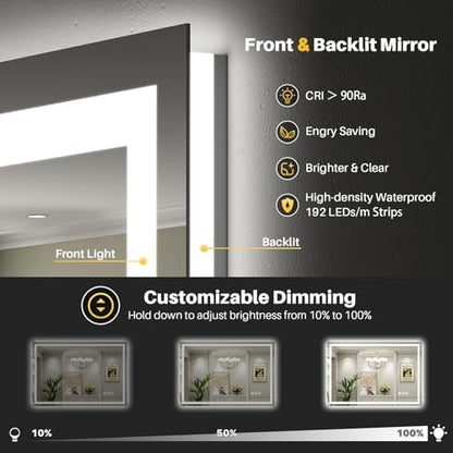 Briivue 84x32 Inch LED Bathroom Mirror with Lights, Backlit & Front Lit