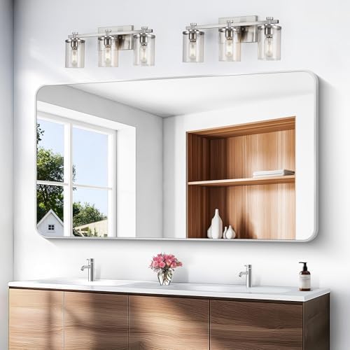 BONEWEI Silver Bathroom Mirror,60x36 inch Wall Mirror for Bathroom Wall Mounted,Rectangle Mirror for Bathroom Over Sink,Modern Frame Round Corner for Living Room,Bedroom Entryway,Horizontal/Vertical