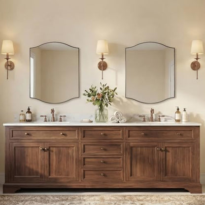 ANDY STAR 24"x32" Bronze Bathroom Mirror, Rectangle Scalloped Wall Mirror in Stainless Steel Metal Frame, Modern Brushed Bronze Finish with Curved Edge Design, Wall-Mount Mirror for Bathroom, Entryway