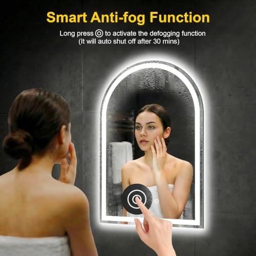 Arched LED Bathroom Mirror with Lights, 24" x 36" Lighted Vanity Mirror