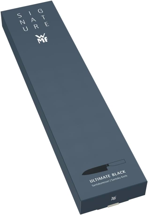 WMF Ultimate Black Santoku Knives 32 cm, Made in Germany, Kitchen Knife Durable Sharp, Diamond Cut, Blade 18.5 cm, Everlasting Sharpness, Safe Finger Protection, Ergonomic Handle