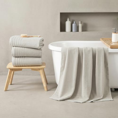 REDKISS 2 Pack Extra Large 35x70 Inch Cotton Bath Towels, Light Gray