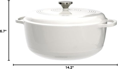 Lodge Essential Enamel Cast Iron Dutch Oven with Lid 7.5 Quart - Induction- Oven-Safe Enamel Cookware up to 500° F - Heat-Retaining Braising & Roasting Pot - Non-Toxic Cookware - Oyster White
