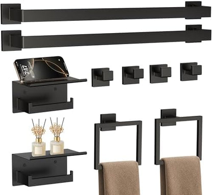 10-Piece 23.6 Inch Matte Black Bathroom Hardware Accessories Set