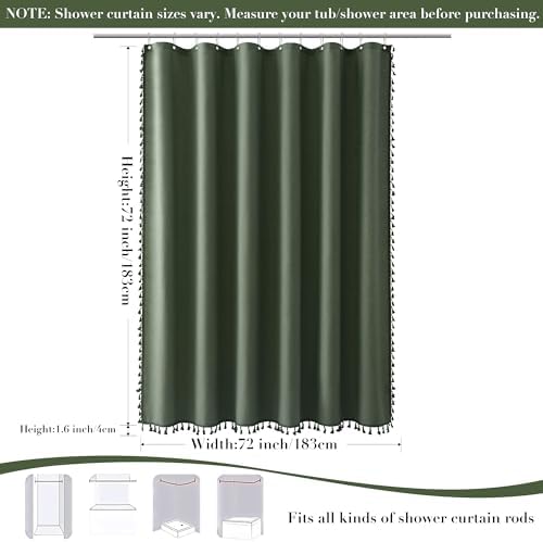Nanspring Olive Green Boho Linen Shower Curtain for Bathroom Luxury Fancy Modern Rustic Fabric Shower Curtain Set with Hooks Farmhouse Hotel Style Bath Accessories Decor Water Repellent 72x72