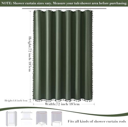 Nanspring Olive Green Boho Linen Shower Curtain for Bathroom Luxury Fancy Modern Rustic Fabric Shower Curtain Set with Hooks Farmhouse Hotel Style Bath Accessories Decor Water Repellent 72x72