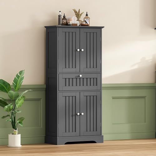 ChooChoo 51" H Bathroom Floor Cabinet with Drawer and Adjustable Shelves