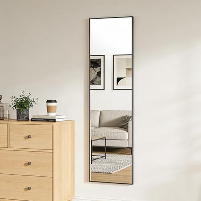 48x14 Inch Full Length Mirror Over the Door Hang or Wall Mounted Black