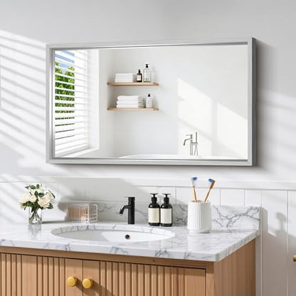CIRCUMI 24"x40" Brushed Silver Bathroom Mirror, Rectangular Vanity Mirror