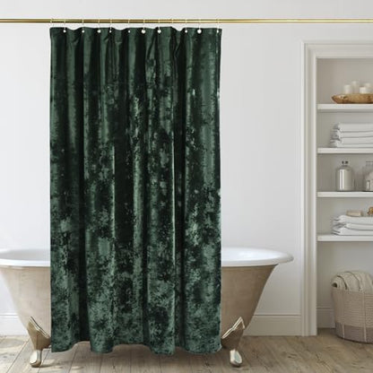 TAMGHO 78 inch Shower Curtain, Crushed Velvet Long Shower Curtain Set with 12 Gold Hooks, Waterproof Thick Fabric, Machine Washable, 72W x 78H, Dark Green