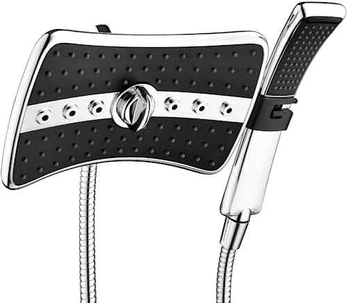 BRIGHT SHOWERS High Pressure Dual Shower Head Combo, Handheld Showerhead Rainfall Shower Head Combo with Black Face, 60 Inch Long Stainless Steel Shower Hose, Chrome