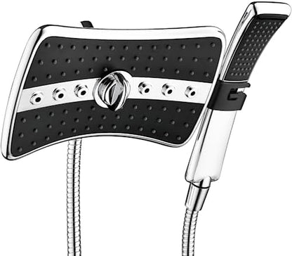 BRIGHT SHOWERS High Pressure Dual Shower Head Combo, Handheld Showerhead Rainfall Shower Head Combo with Black Face, 60 Inch Long Stainless Steel Shower Hose, Chrome