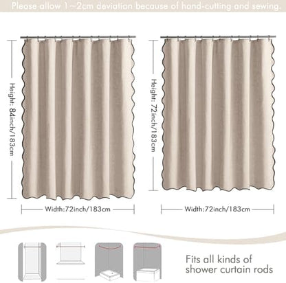 MIULEE Beige Scalloped Linen Shower Curtain 72x72 Inches
